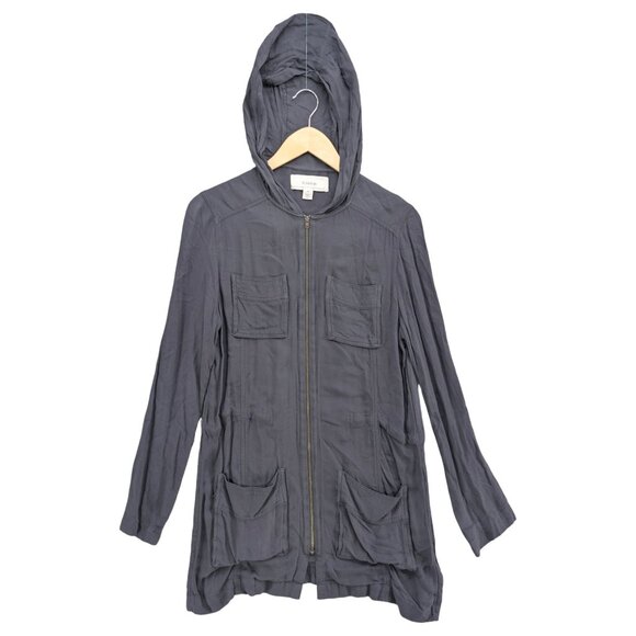Caslon Utility Jacket Womens Dark Grey Full Zip Hooded Lightweight Pockets Sz XS - Picture 1 of 9